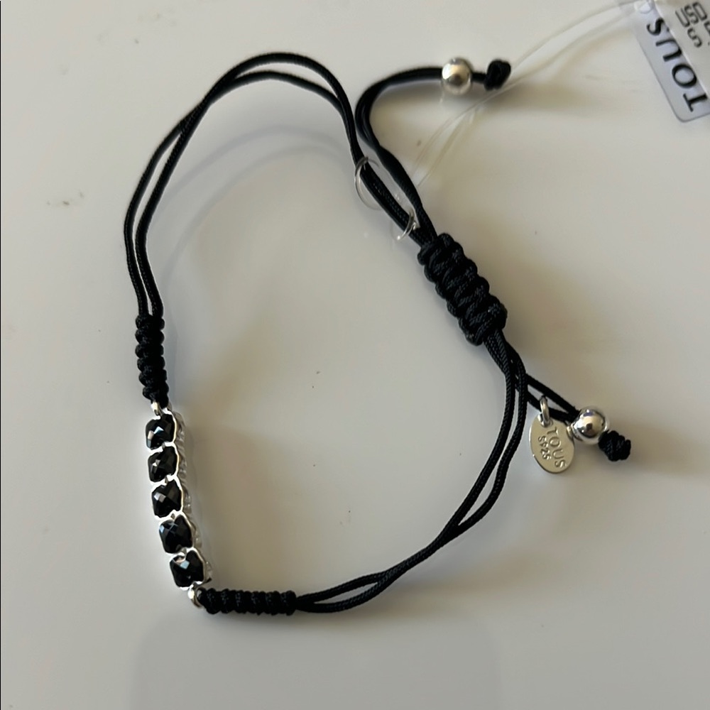 Tous Black Cord Bracelet with Silver Accents